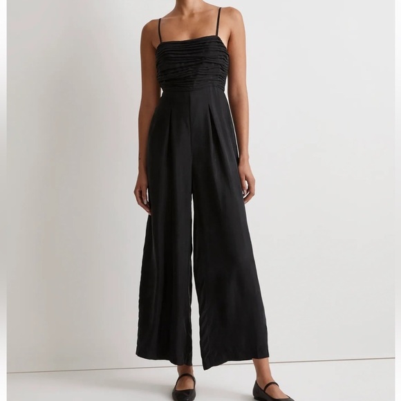 Madewell Ruched Crop Straight-Leg Jumpsuit in True Black size 12 NWT NO119 - Picture 1 of 13